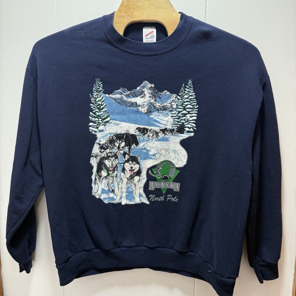 Vintage Jerzees Sweater‎ North Pole Alaska Wolf Size 2X Made in the USA